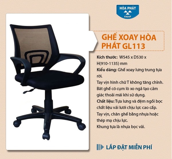 Ghế xoay lưới Hòa Phát cao cấp GL113 đẹp giá rẻ