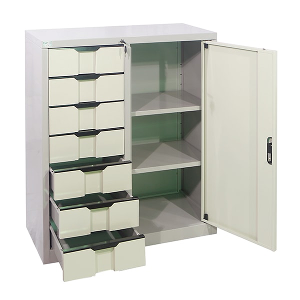 Tủ sắt văn phòng 190 TS19 gồm khoang cánh mở và ngăn kéo trượt